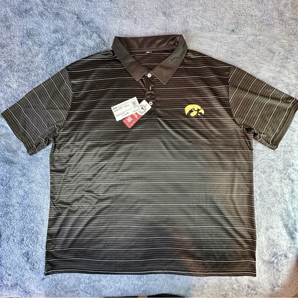 Iowa Hawkeyes Polo Shirt Men’s 2XL NWT Black Striped Polyester Short Sleeve  - Picture 1 of 10